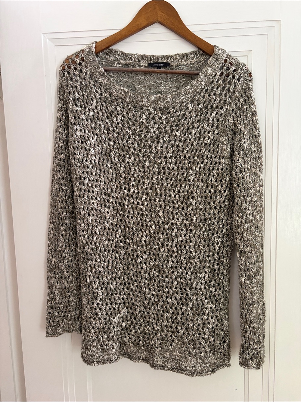 Lafayette 148 New York Marled Olive & Cream Open Knit Top